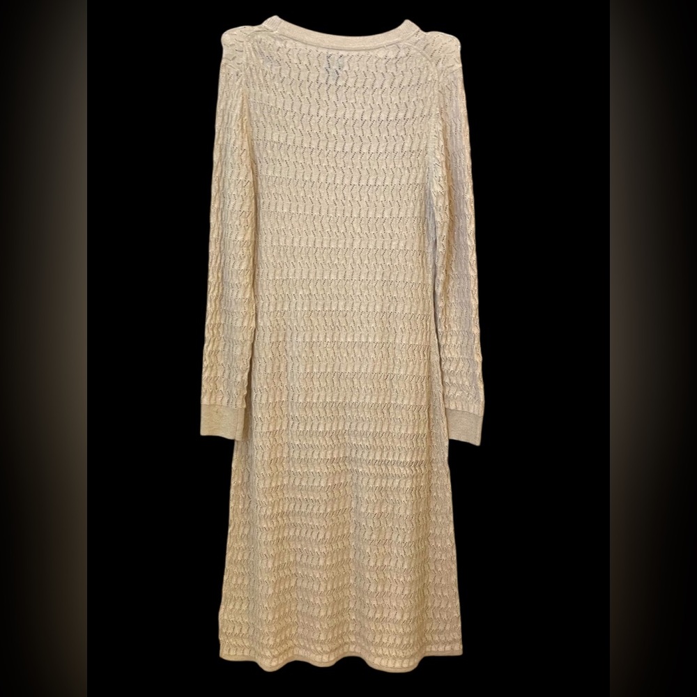 Gold shimmer pointelle midi sweater dress w/slip - Picture 4 of 8